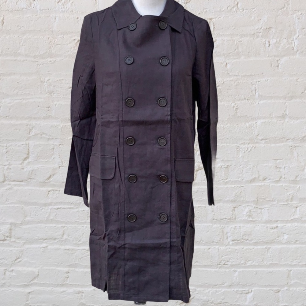 Charcoal Black Button Down Trench Jacket - Picture 4 of 9